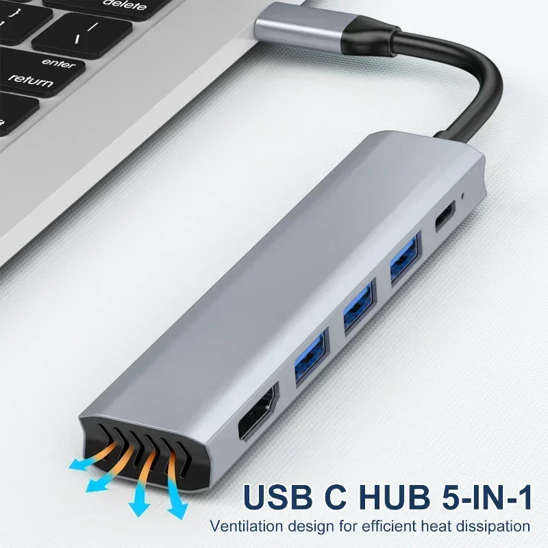 USB-концентратор 4K HD-адаптер TYPE-C к HD 5-в-1 USB-C HD-концентратор для ноутбука MaBook Pro Ar M2 M1