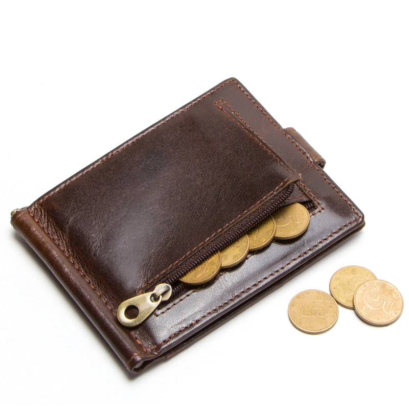 

European Cowhide Purse Cash Clip And American Fashion Men's Genuine Wallet Card Coin Small Clip Slot Wallet Dollar Leather