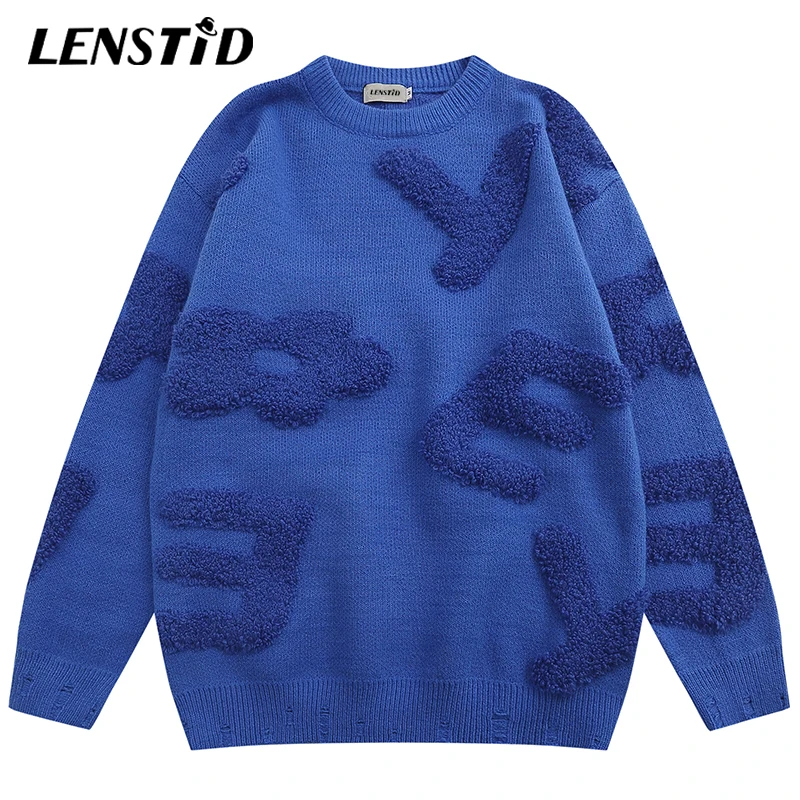 

LENSTID Autumn Men Knitted Sweaters Hip Hop Letter Embroidery Knit Jumper 2022 Streetwear Harajuku Fashion Casual Male Pullovers