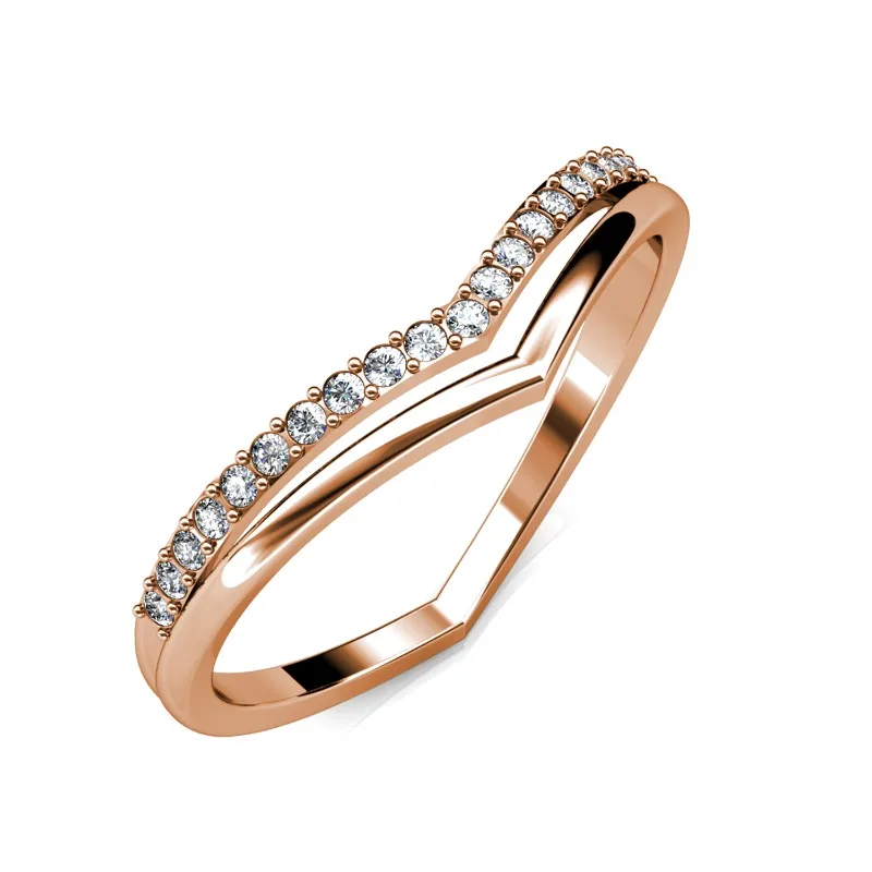 Фото Daisini Кристаллы от Swarovski V-образное двухслойное кольцо Винтажный темперамент и легкий роскошный дизайн Классические латунные украшения №1