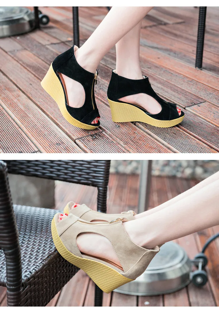 

Новинка весна-лето, стильные сандалии на танкетке с открытым носком, увеличивающие рост сандалии, женская обувь на платформе и высоком кабл...