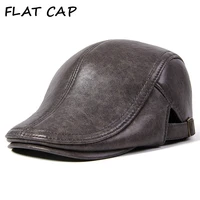 flat cap mens winter hats real leather beret hat genuine leather newsboy vintage male driving gatsby duckbill hats big size xxl