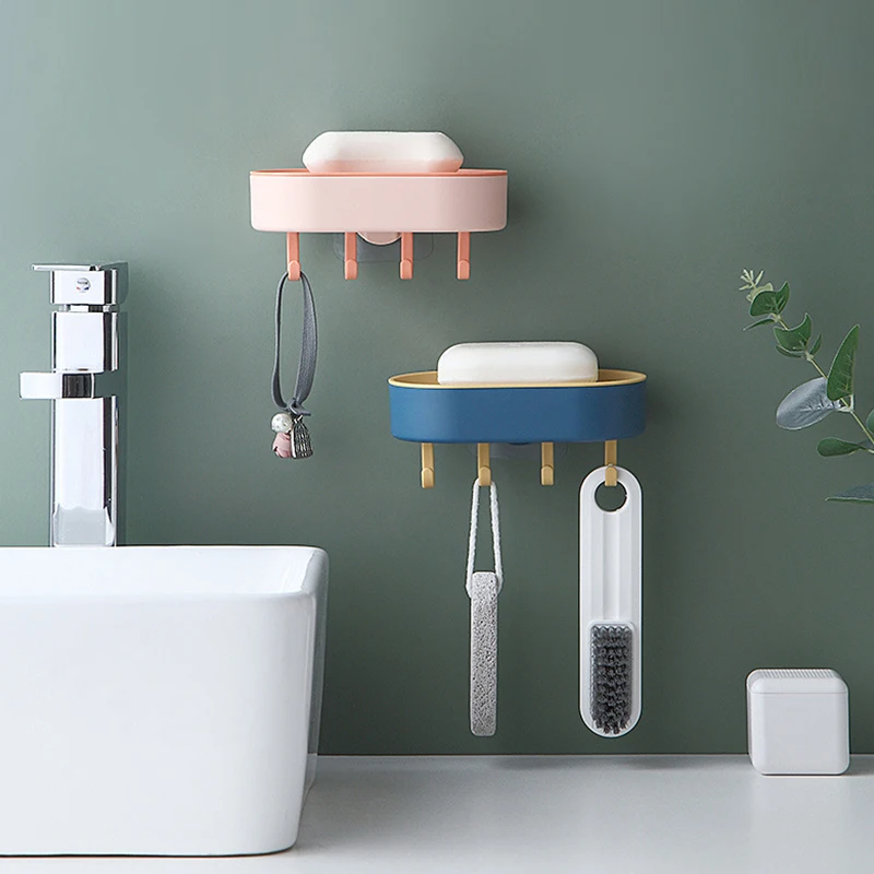 

TIHUA New 2 In 1 Soap Dish Wall-Mounted Draining Hanging Soap Box Punch-Free Soap Storage Rack with Hook Bathroom Soap Holder