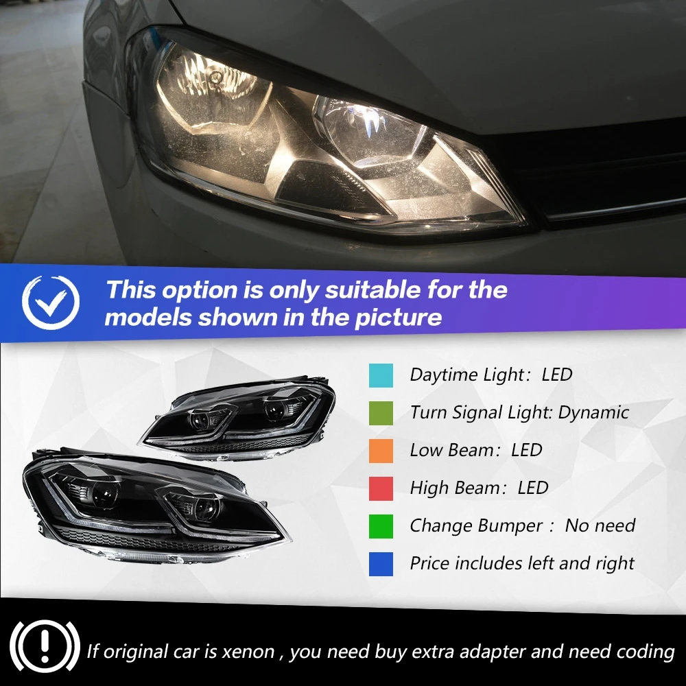 

AKD 2 шт. для Golf 7 2013-2017 MK7 обновление 7,5 дизайн светодиодные автомобильные фары в сборе DRL бифокальные линзы аксессуары для ламп