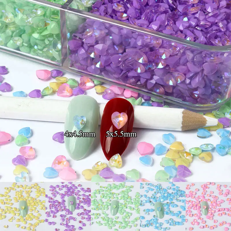 

The New Mocha Pointed Bottom Heart 4x4.5MM And 5.5x5MM Nail Rhinestones Crystal Glass 30/100pcs For 3D nail Art Decoration Stone