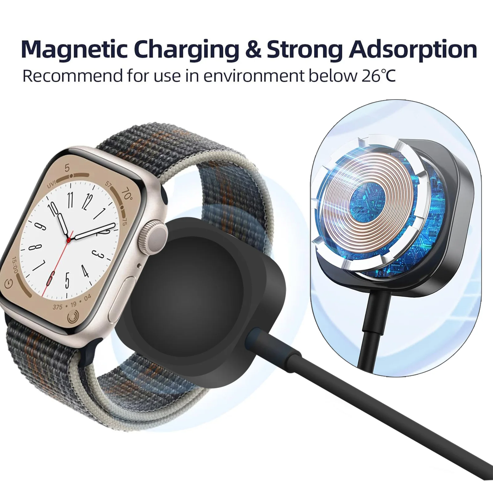 Кабель для быстрой беспроводной зарядки Apple Watch Ultra 2/10/9/8/7/6/5/4 шнур магнитной и