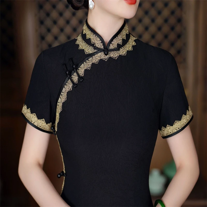 Китайский стиль пикантный Ципао с коротким рукавом традиционный Повседневный