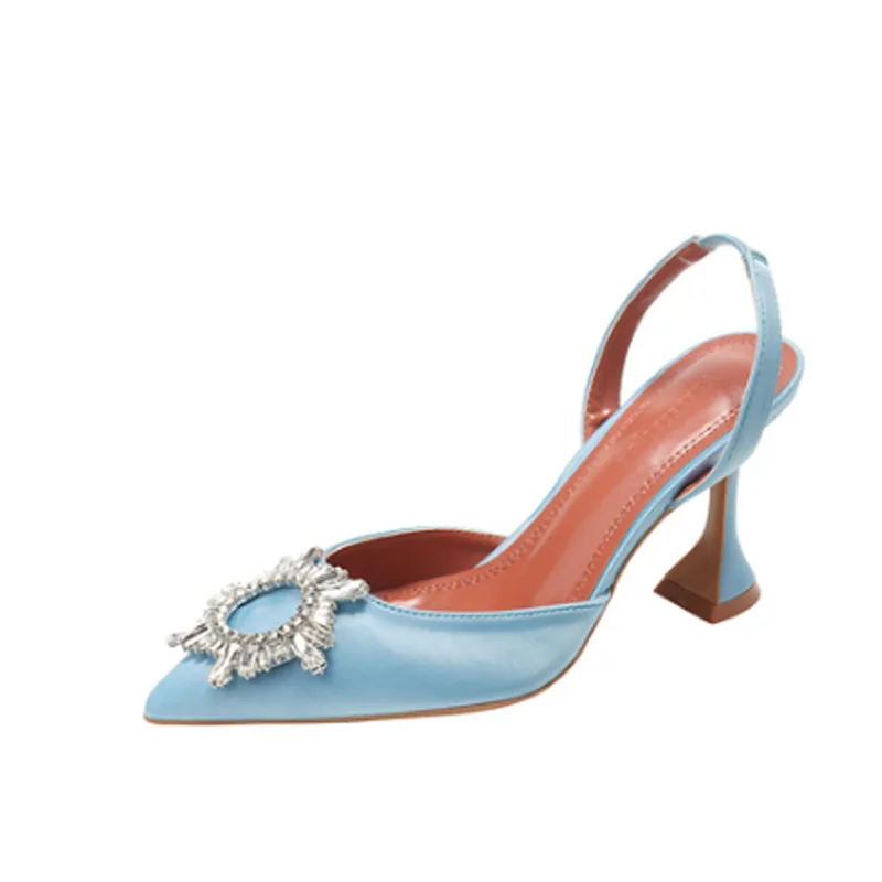 2023 Rose Pink Rhinestones Sun Flower High Heel Slingback Woman Shoes Pointed Toe Hot Woman High Heel Crystal Sun Flower Shoes