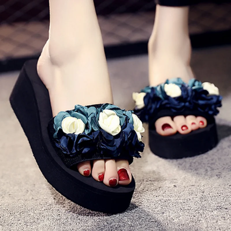 

Women's Shoes New Elastic Flat-bottomed Wedge Word Ladies Sandals Muffins and Slippers Summer Leisure and Comfortable Slippers.