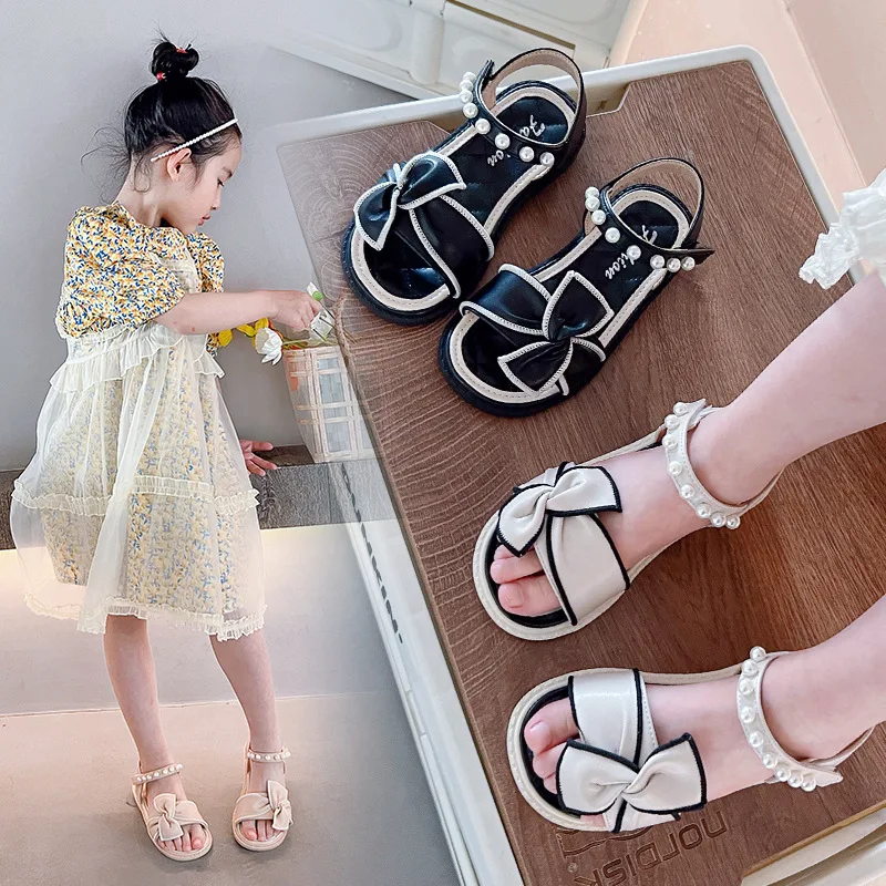 

Summer New Childrens Little Girls Cute Bow Pearl Crystal Open Toe Sandals Fashion Sandal Little Girl Shoes Girls Princess Shoes