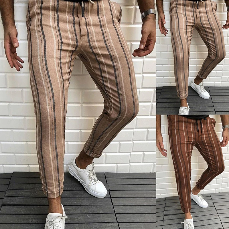 

Men's Casual Pants Sweatpants Male Tights Striped Printed FashionTrousers For Men Elastic Waist Joggers Clothing Business Office
