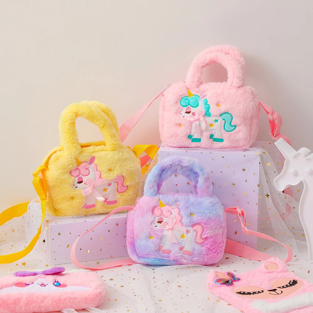 Unicorn Bag For Girls Plush Crossbody Bags Cute Princess Mini Handbag Kid Keys Coin Purse Children Christmas Gift Bolso De Felpa