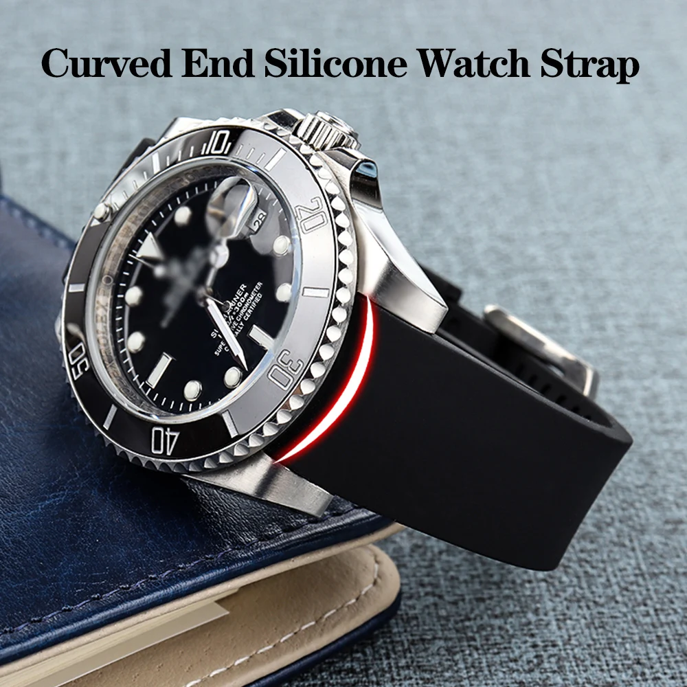 Curved End Rubber Watch Strap 18mm 20mm 22mm For Omega Seiko Tissot Tudor Silicone Waterproof Sports Watchband Bracelet