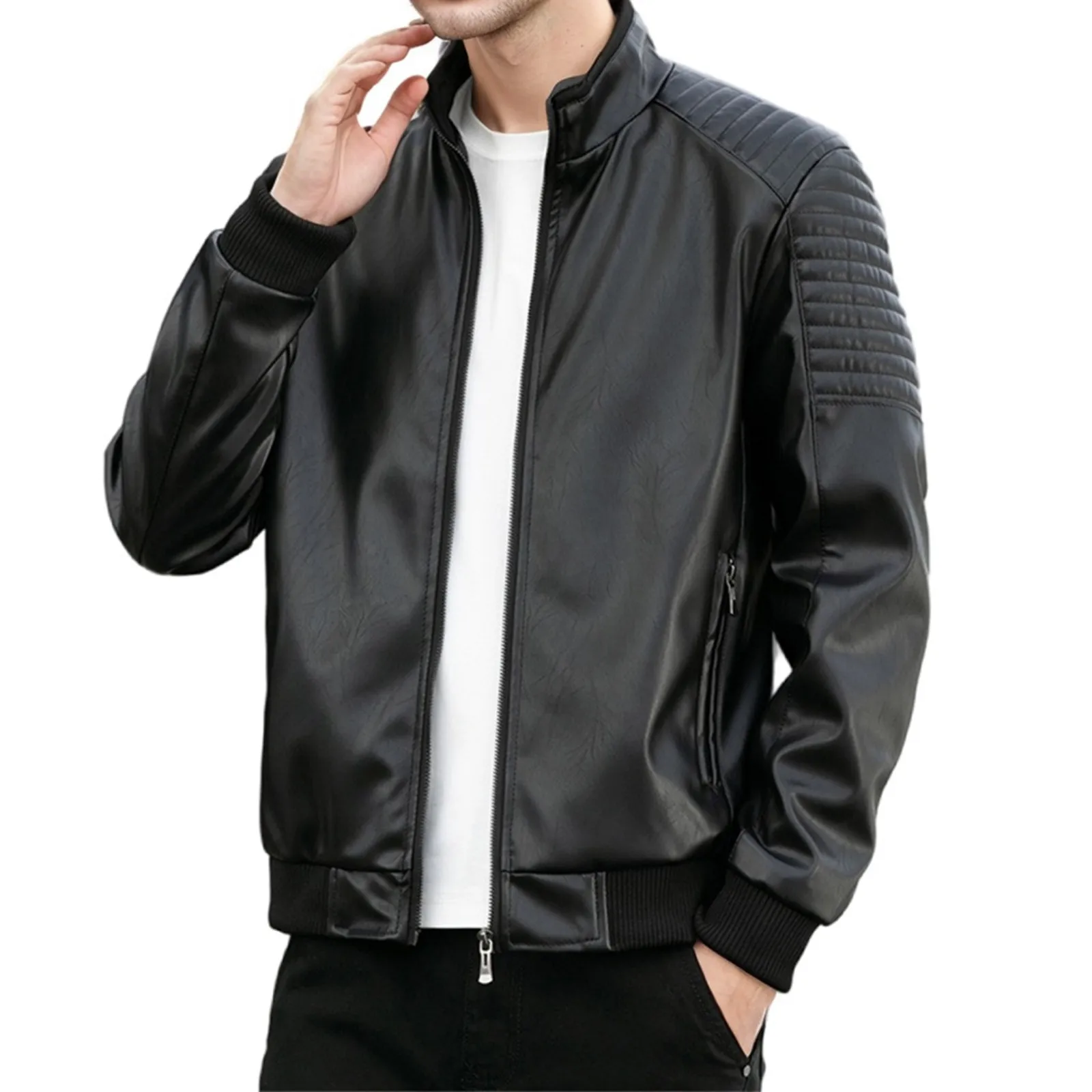 

Mens Casual Slim Fit Faux Leather Jacket Fall Winter Leather PU Coat Jackets male Outerwear Overcoat Outdoor