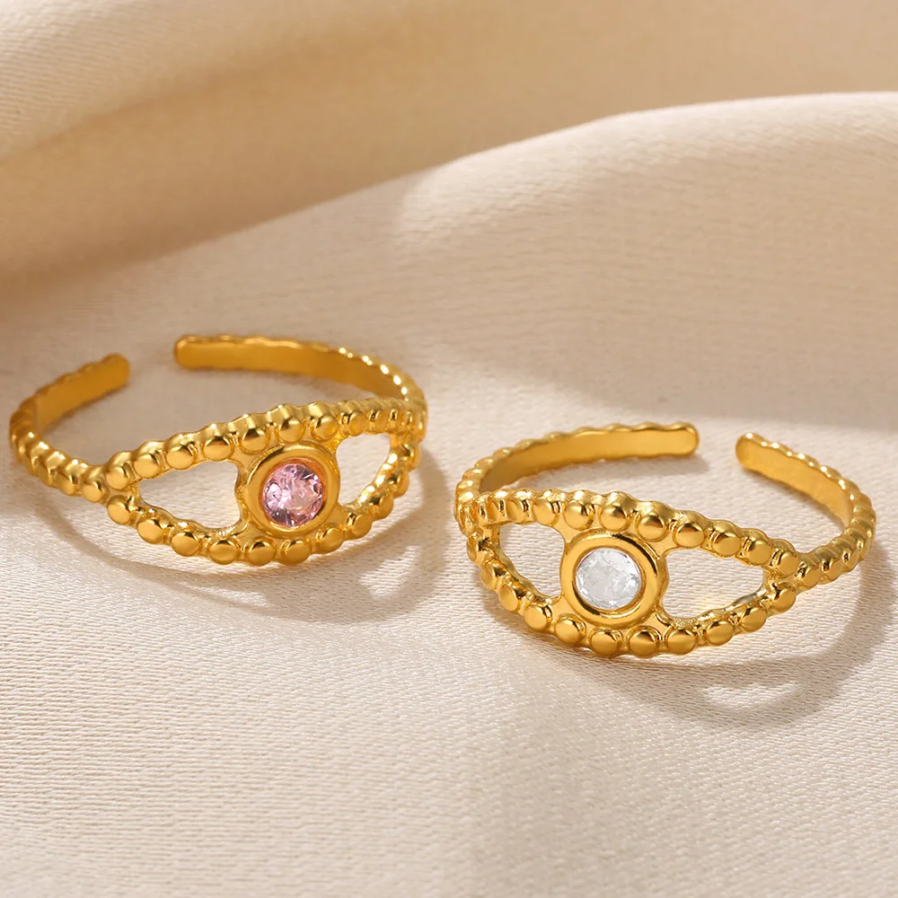 

Devil's Eye Stainless Steel Rings For Women Pink Aesthetic Gold Color Jewelry Bohemia Adjustable opening Ring Anniversary Gift