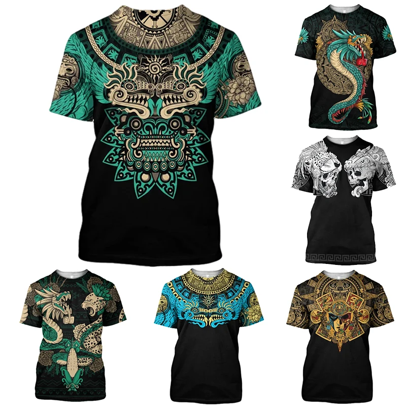 

Летняя трендовая Мужская футболка с 3D принтом Харадзюку мексиканский ацтекский кетсон с круглым вырезом Топы с коротким рукавом Y2k классические ретро уличные футболки