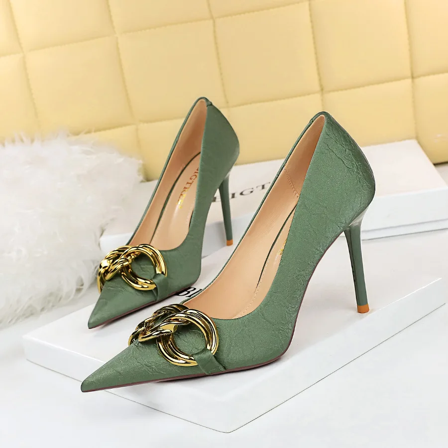 New Heels Women 7.5cm 9.5cm High Heels Lady Designer Low Heels Fetish Nightclub Party Green Fashion Office Prom Women Sandals