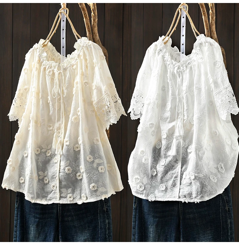 

Женский жаккардовый пуловер с воротником на шнуровке и короткими рукавами