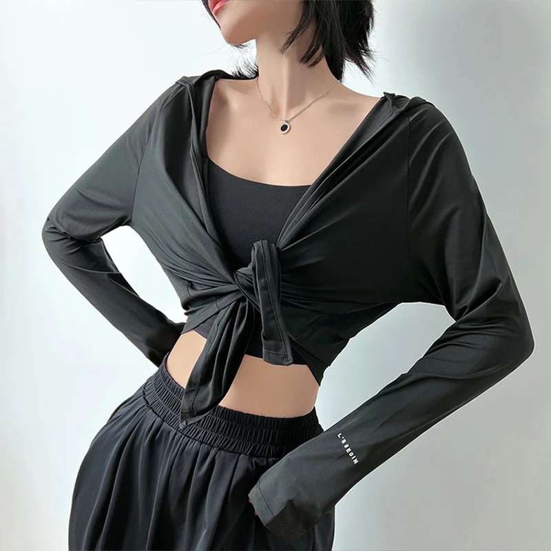 MITAOGIRL Hooded Cardigan Sun-proof Clothing for Women Yoga Jacket Quick Dry Breathable Thin Section Workout Jacket Summer