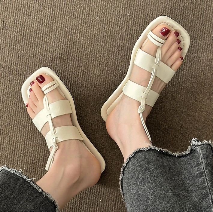 

Женские Элегантные сандалии на плоской подошве, элегантные римские сандалии с квадратной головкой, французские нишевые сандалии, лето 2023