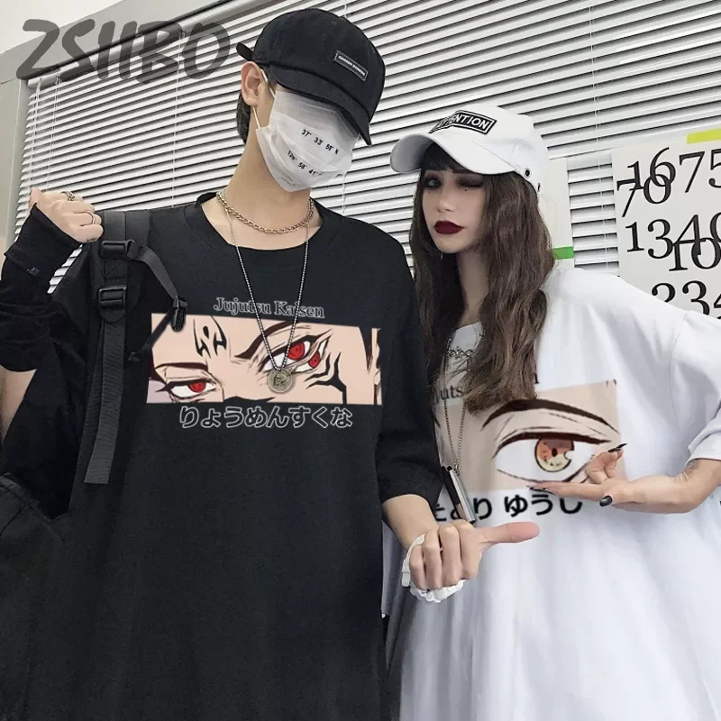 

2022NEW T shirt Harajuku Anime Unisex T-shirts Women Jujutsu Kaisen Gojo Satoru Yuji Itadori Funny Graffiti Printed Summer Tops