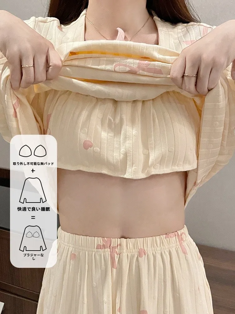 Пижамы с нагрудником женские весенне-осенние пижамы из чистого хлопка длинными