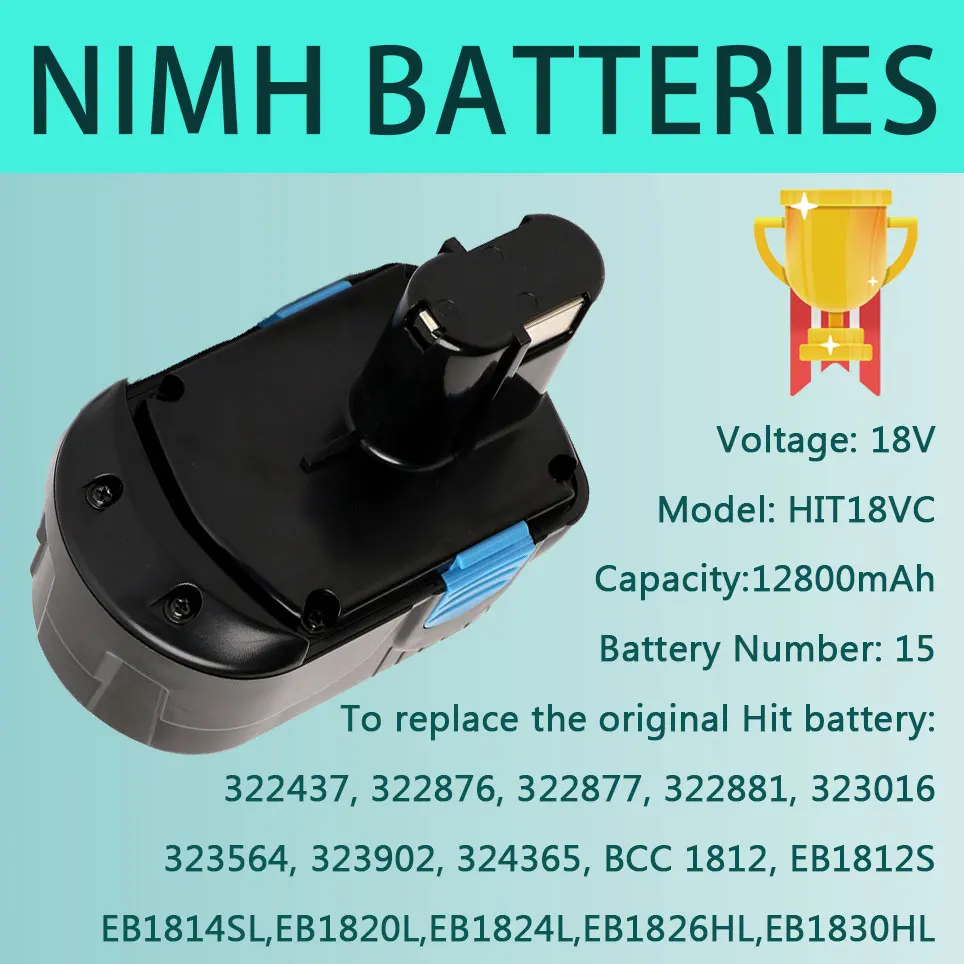 

Ni MH 18V for Hitachi batteries EB1824L, EB1826HL, EB1830HL, 322437 G18DL, WH18DL, WR18DL, BCC1812, EB1812S