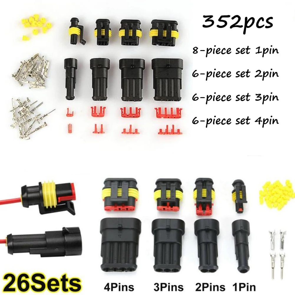 

352 PCS Automotive Waterproof Cable Connector Connector HID Plug 1-4 Pin Kit Kit Automotive Solder Wire Quick Connector 300V