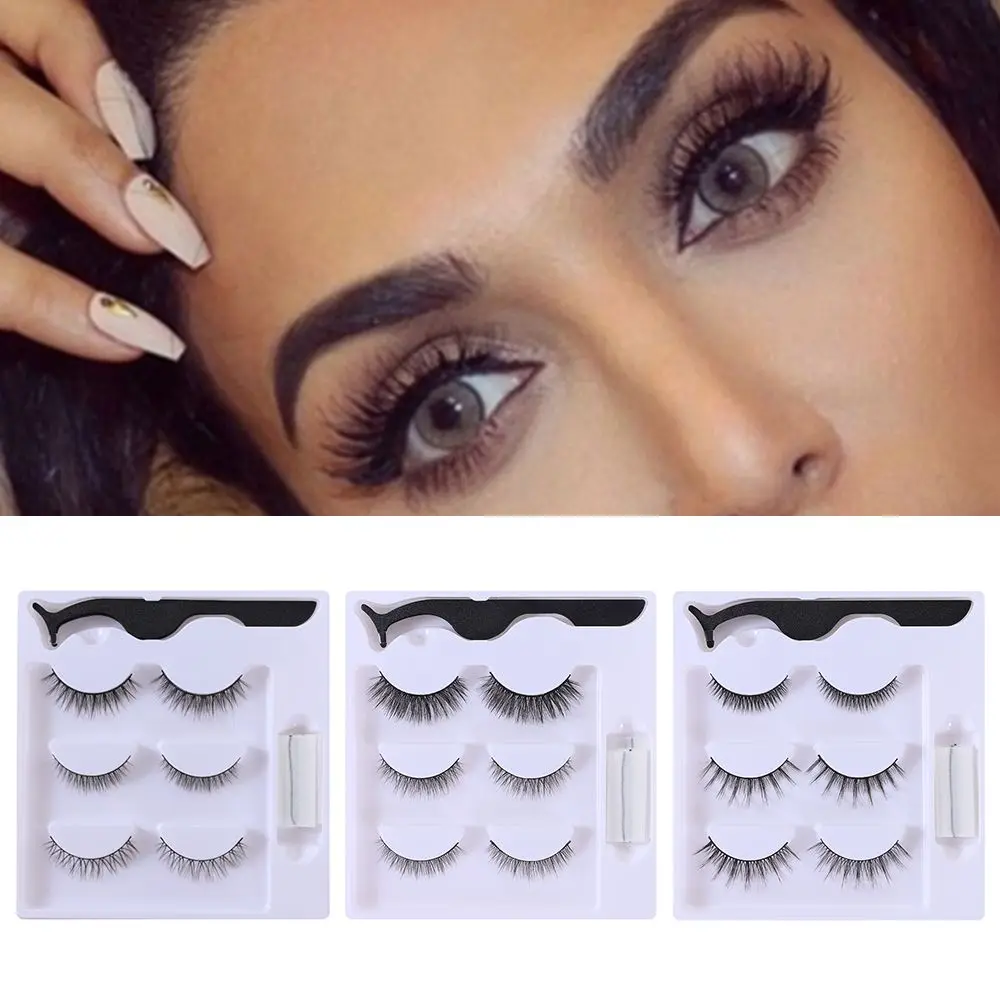 

Glue Needed Waterproof Reusable Self-Adhesive False Eyelashes Wispy Fluffy Long Natural with 3 Pairs Eyelash Glue Lines