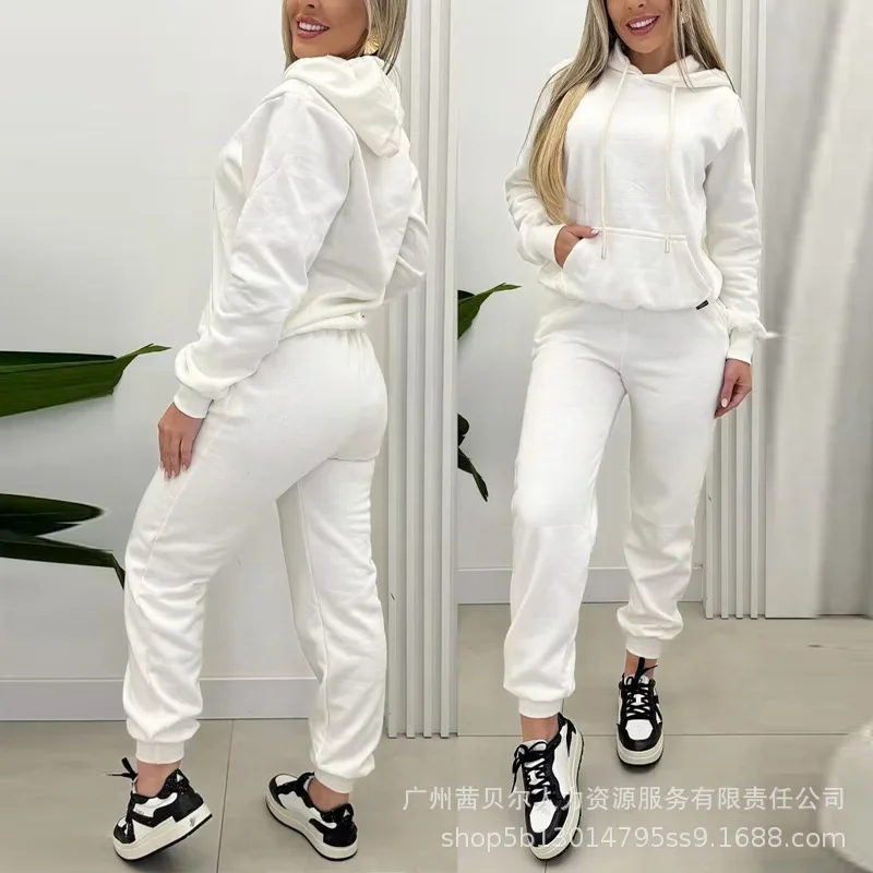 Женские комплекты однотонный повседневный теплый спортивный костюм из двух