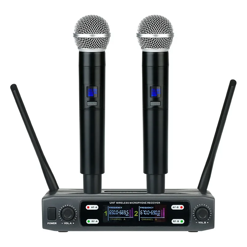 Беспроводной ручной двухканальный UHF микрофон с фиксированной частотой ...