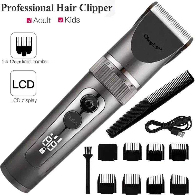 

LCD Professional Hair Clipper Men Barber Beard Trimmer Rechargeable Cutting Machine Ceramic Blade Waterproof 3 Speed Haircut Kid