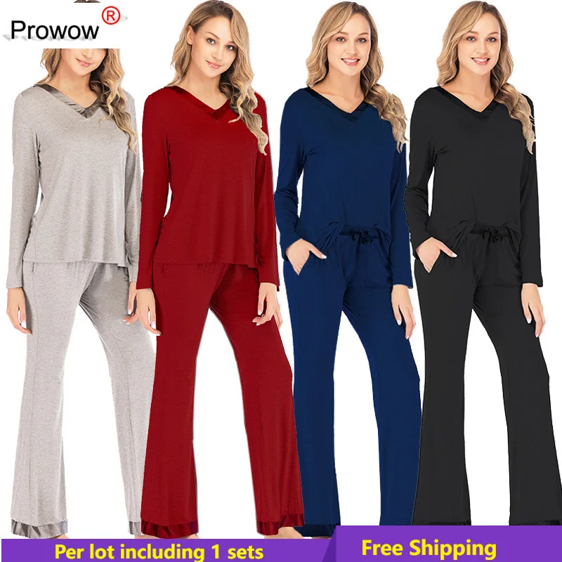 

Женская свободная домашняя пижама PROWOW, комплект из двух предметов с длинным рукавом, одежда для отдыха 03