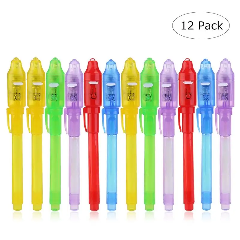 

12Pc Mixed Portable LED Pen Money Verification Pen Pen Invisable Ink Pen Light Pen With UV-Light For Store School (Random Color)