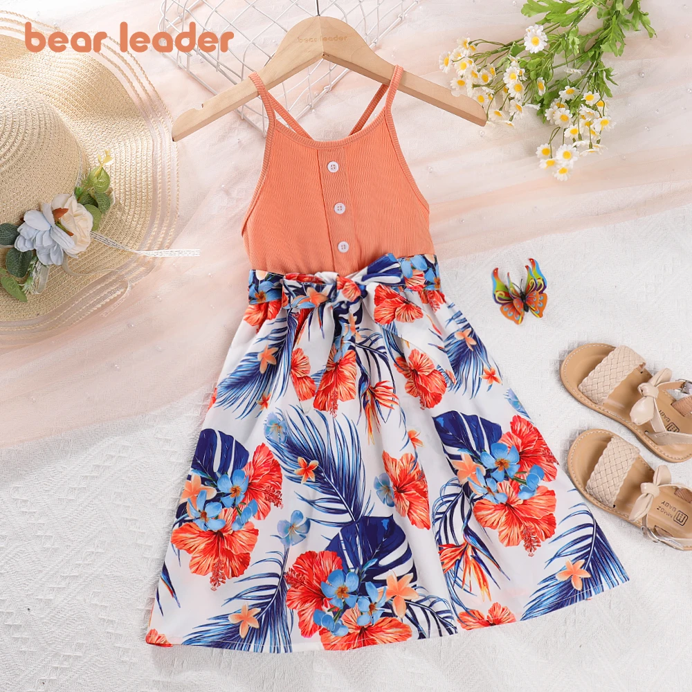 

Bear Leader/Новое модное летнее платье для девочек; Детское платье с цветочным майка с принтом; Милое праздничное платье для маленьких девочек