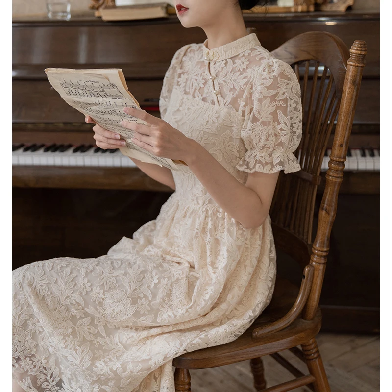 

Женское винтажное платье с вышивкой, элегантное офисное платье миди в стиле «лолита», роскошное летнее платье в Корейском стиле, y2k