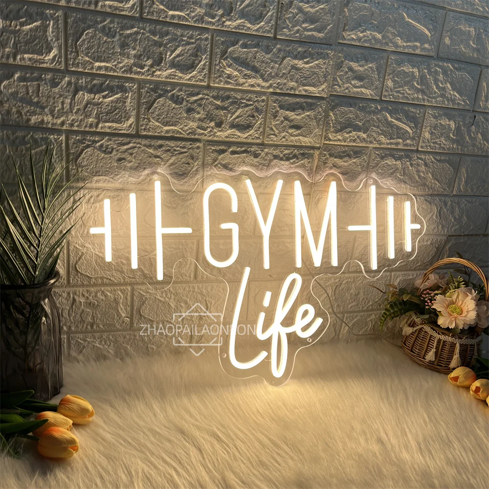 Фото Гантели GYM Неоновые вывески для декора стен Светодиодные буквы Неоновый свет для фитнес-клуба Спорт Тренажерный зал Декор комнаты Неоновые деловые огни №4