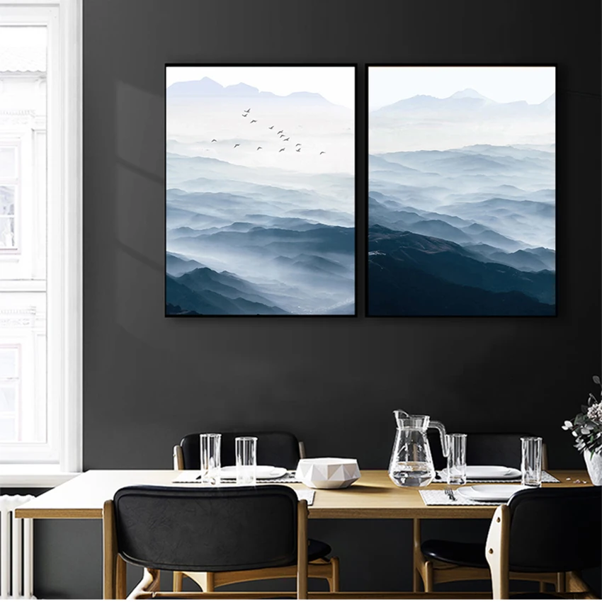 

Картина для гостиной домашний декор Фогги гор пейзаж настенное Искусство Холст s в скандинавском стиле принты на стену