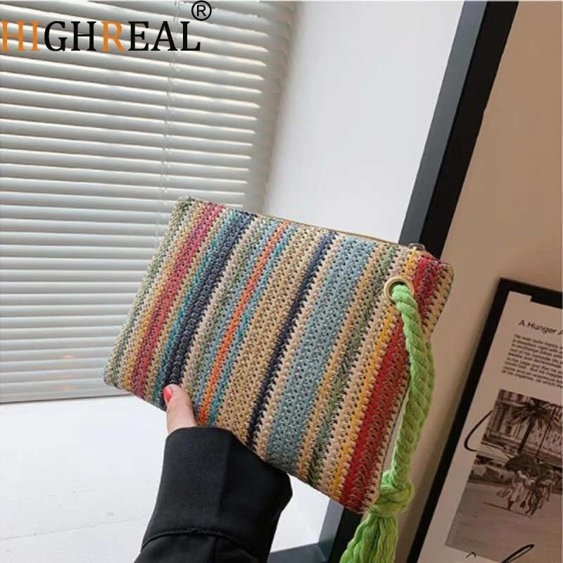 

HIGHREAL New Style Weave Tote Bag Summer Handbag Quality Straw Women's Designer Handbag Ladies Clutch Bags Evening Bags