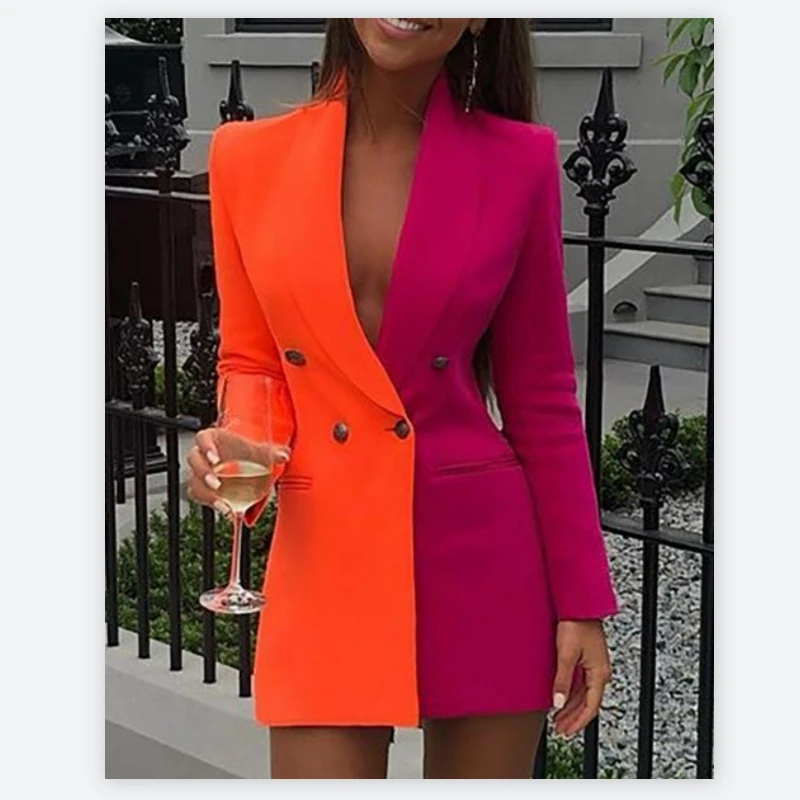 

Women's Suits In Spring Contrast Color Splicing OL Business Suit Jacket Jacket Long Colorful Blazer Jacket for Women Coats