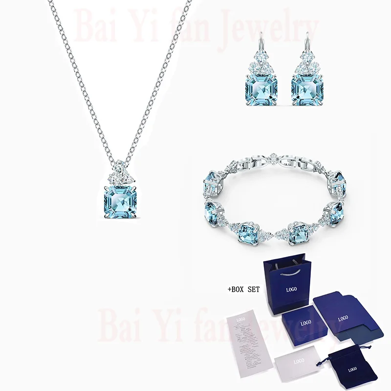 

2020 Fashion Jewelry SWA New SPARKLING Blue Square Set Exquisite Blue Square Decoration Crystal Female Romantic Jewelry Gift