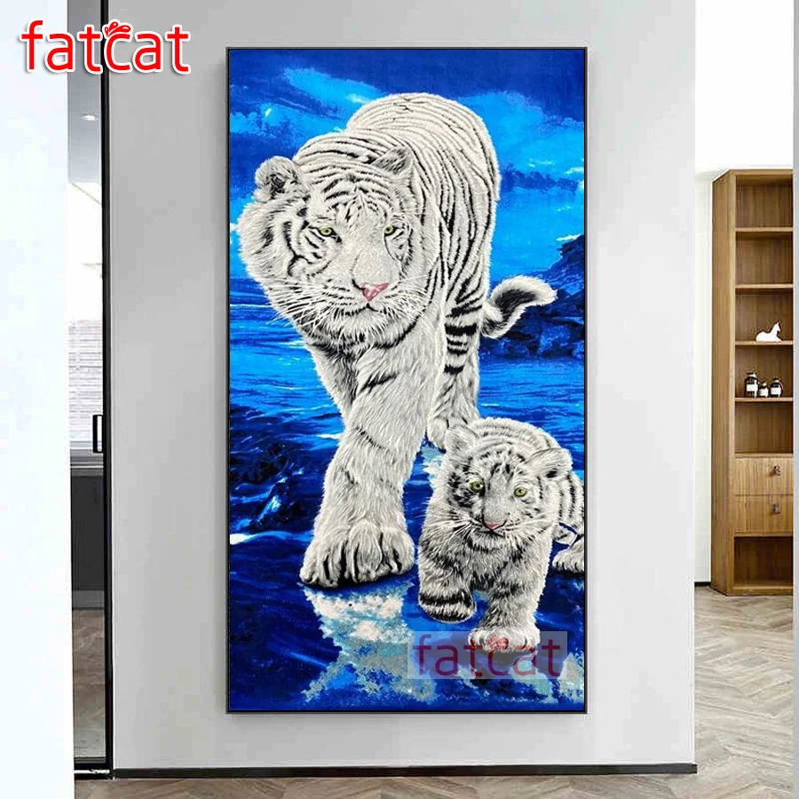 

FATCAT абстрактная белая Тигр большая алмазная живопись полный квадрат круглая дрель животное Сделай Сам 5D мозаика Набор для вышивки домашний...