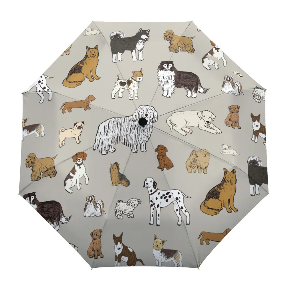 

Зонт от дождя для мужчин и женщин, портативный автоматический зонтик с милым мультяшным принтом собак и любимцев, три складных, для девушек