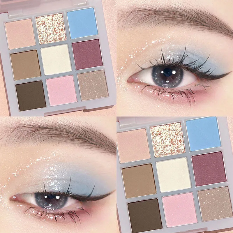 

2pcs New Nine-color Eyeshadow Palette Full Matte Waterproof Students Netflix Models Beginners Glitter Eyeshadow