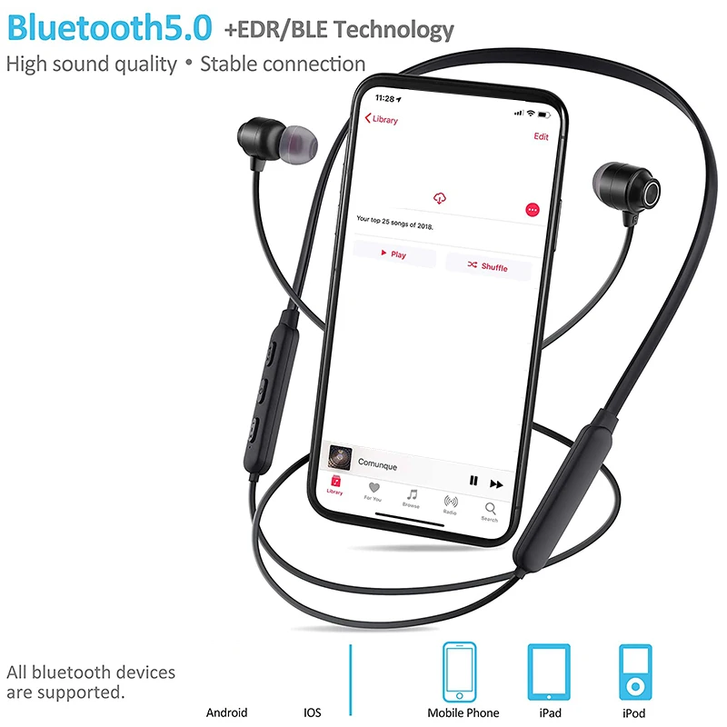 Bluetooth-наушники V5.1 с магнитным шейным ремешком и микрофоном автоматическое