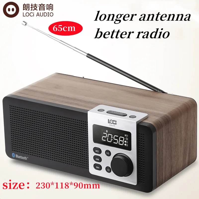 

Wooden Wireless Clock Alarm Bluetooth Speaker USB and TF Card Play/Alarm Timer/Breakpoint Memory Music Center With FM Radio