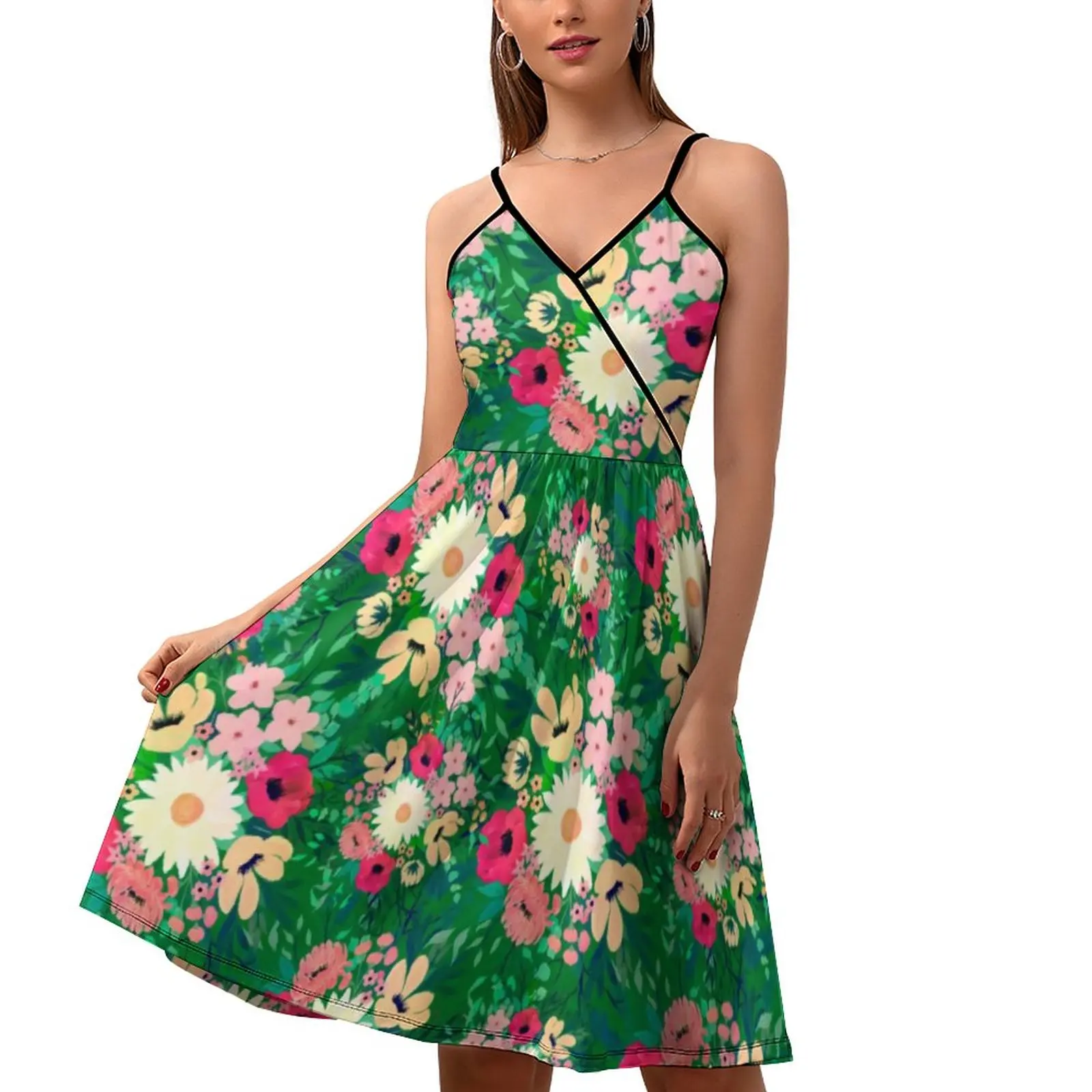 

Платье женское с акварельным принтом и маргаритками, пикантное цветное цветочное, на бретелях, повседневная одежда на заказ, большие размеры