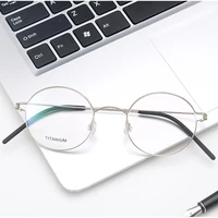 titanium handcrafted light weight round full rim optical frame custom photochromic myopia reading glasses prescription lens