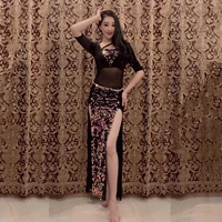 belly dance sexy velvet sequins flash mesh stitching oriental dance practice clothes female dance clothes 2022 belly dance dress