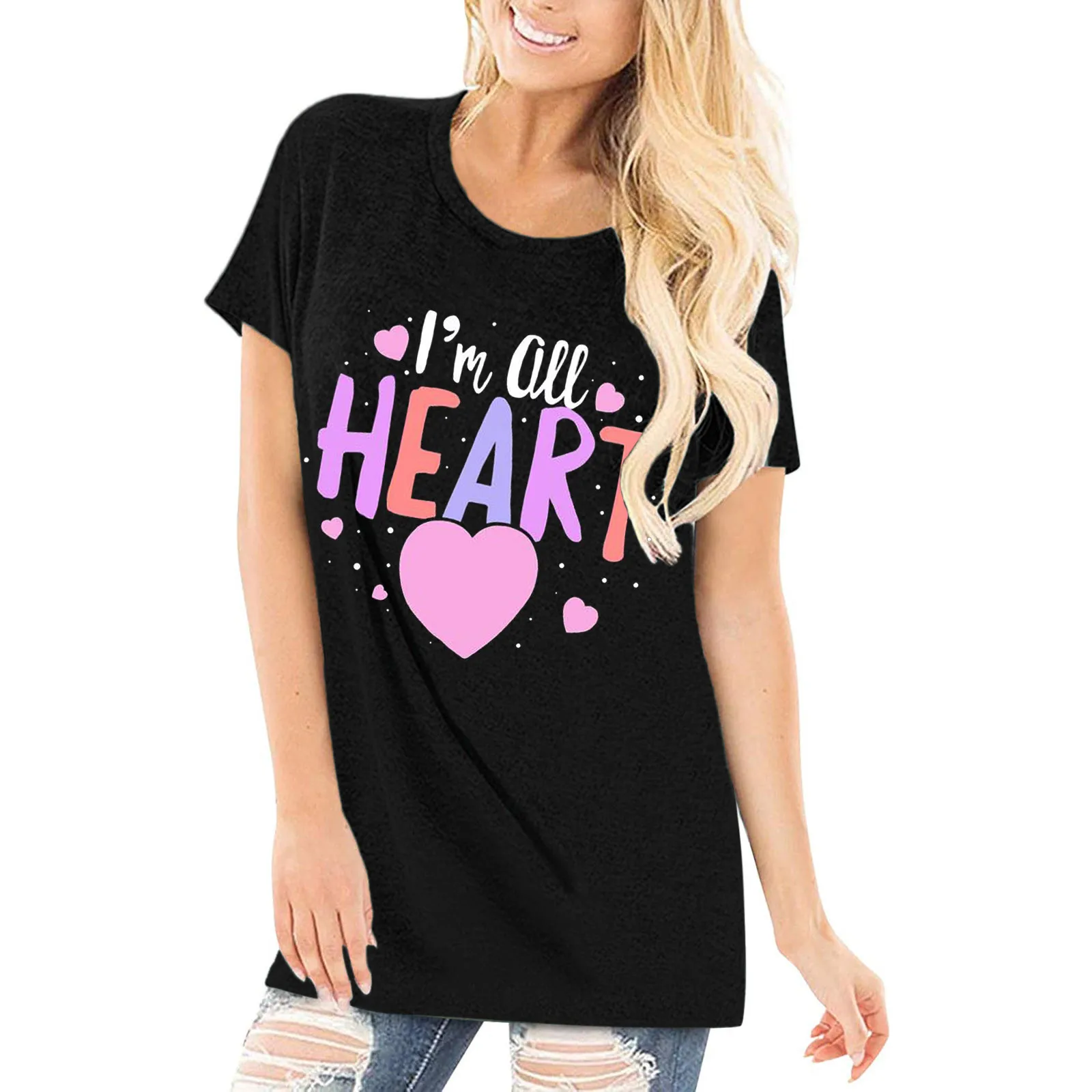

Valentine's Day Heart Printed Women Short Sleeve Blouse Top Shirt T-shirt V Neck Loose T Shirt Womens Long Sleeve Shirt Warm